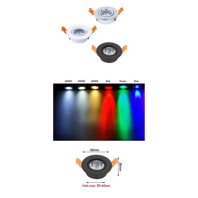 COOINJOY 3W DC 12V Aluminum LED Downlight 50mm Cutout Dimmable Recessed Ceiling Light Round Spot with Driver Cutout Installation