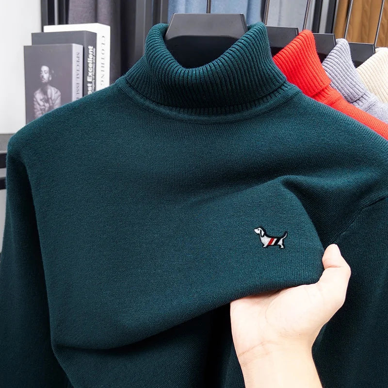 Brand Luxury Man Long-Sleeved Knitwear Dog Embroidery Double Collar Spring British Style New Sweater Trend Fashion Mens Clothing