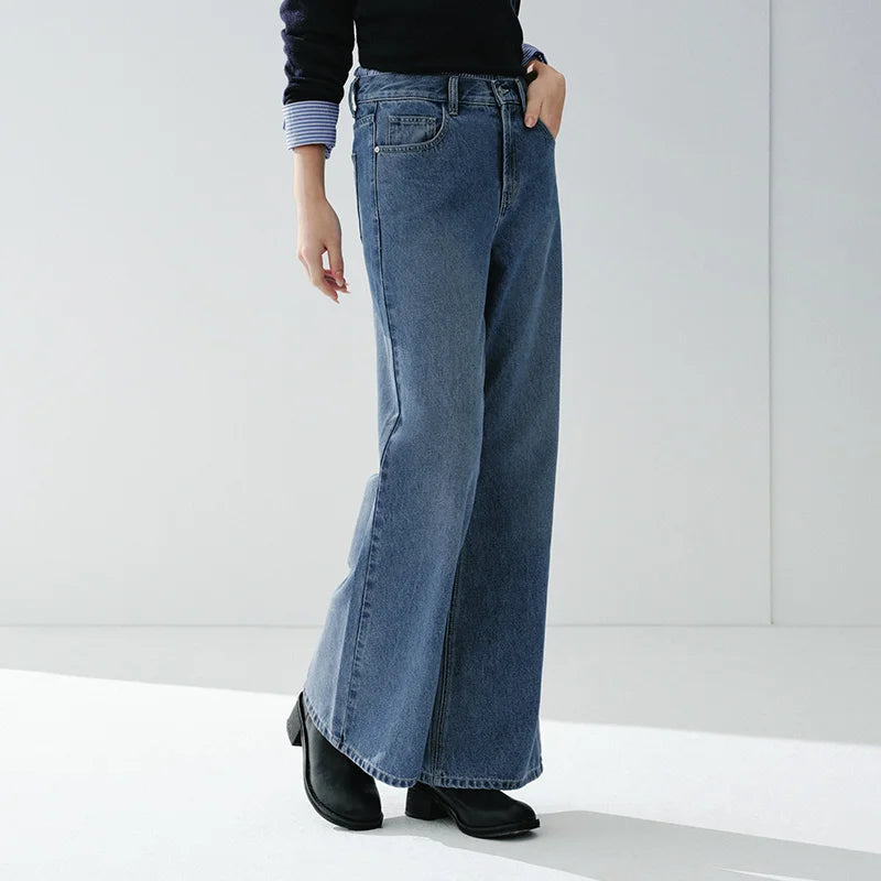 Semir Soft Jeans Women 2026 Spring Distressed Loose Flare Leg Retro Style WIde Leg Casual Trendy Long Trousers