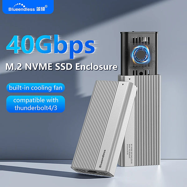 ប្រអប់ Blueendless USB4 40Gbps M.2 NVMe SSD ជាមួយកង្ហារត្រជាក់ ប្រអប់ PCIe 4.0 Solid State Drive ដែលឆបគ្នាជាមួយ Thunderbolt 4/3