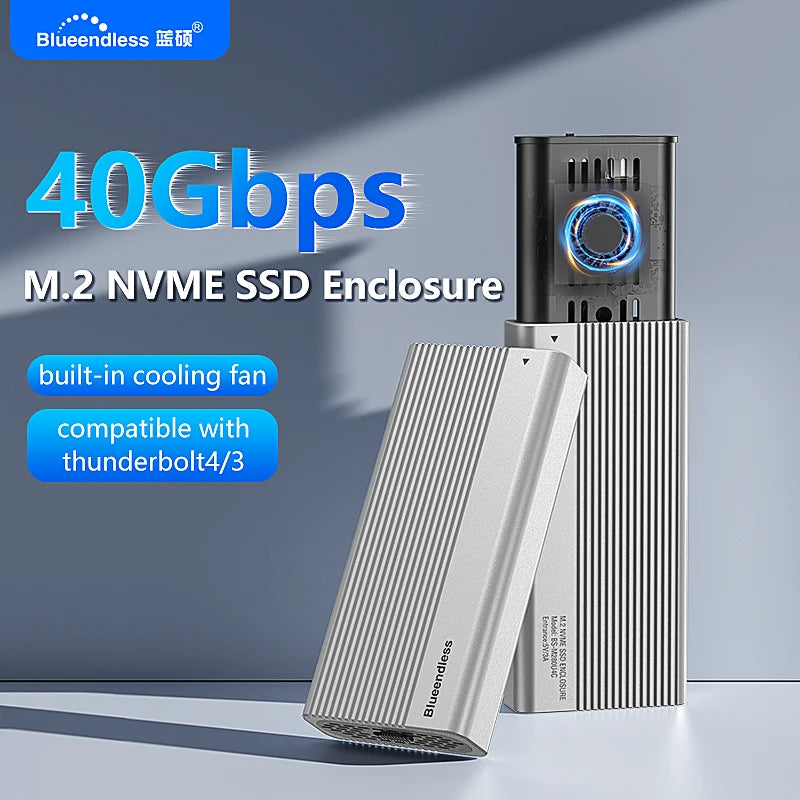 ប្រអប់ Blueendless USB4 40Gbps M.2 NVMe SSD ជាមួយកង្ហារត្រជាក់ ប្រអប់ PCIe 4.0 Solid State Drive ដែលឆបគ្នាជាមួយ Thunderbolt 4/3