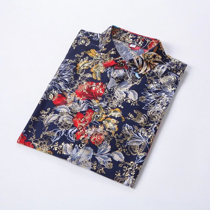 New Summer Collection of Men's Short-sleeve Printed Shirts, Red Single-breasted Button-down Shirts, Asian Sizes M–7XL.