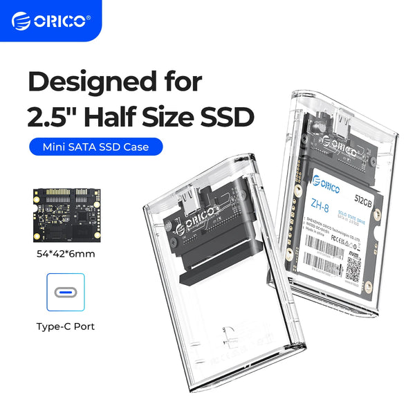 ORICO 2.5inch Half Size SSD Case Type-C Hard Drive Enclosure 5Gbps Support Auto Sleep for Half Slim 2.5 inch SSD Mini Size