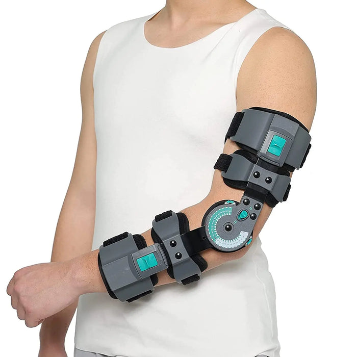 Hinged Elbow Brace Adjustable Telescoping ROM Post Op Arm Splint Stabilizer Surgery Injury Recovery Pain Relief for Men & Women Left Usually CHINA