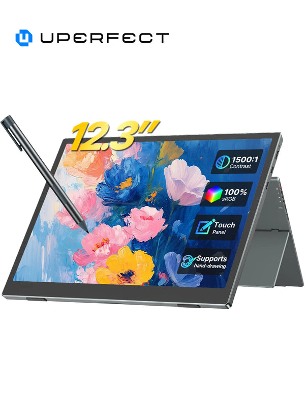 ម៉ូនីទ័រចល័ត UPERFECT ក្តារគំនូរ 100%sRGB អេក្រង់បង្ហាញចល័តសម្រាប់រចនា ការិយាល័យ អ្នកលេងហ្គេម ទូរស័ព្ទដៃ អេក្រង់ប៉ះទំហំ 12.3 អ៊ីញ