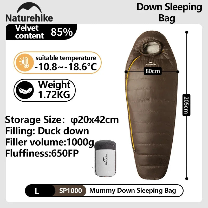 Naturehike Winter Sleeping Bag SnowBird 20D Mummy Ultralight Duck Down Sleeping Bag Portable Hiking Outdoor Camping Sleeping Bag