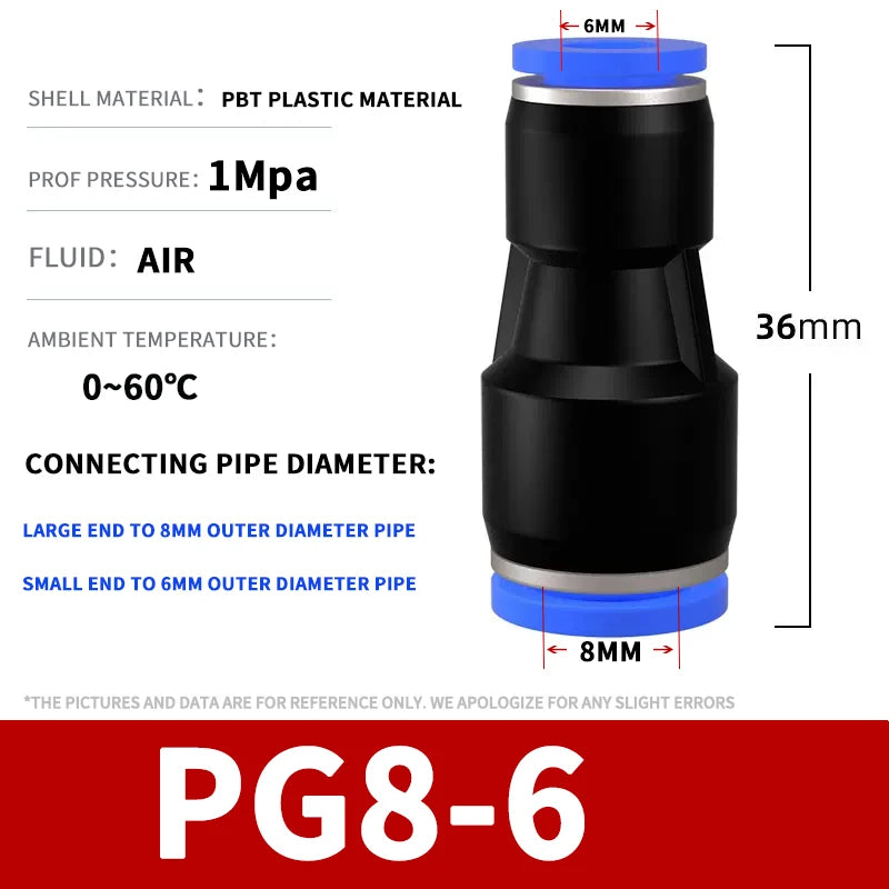 50/100/500/1000Pcs Pneumatic trachea quick connector plastic quick plug straight through PG PU8 PU4 PU5 PU10 12