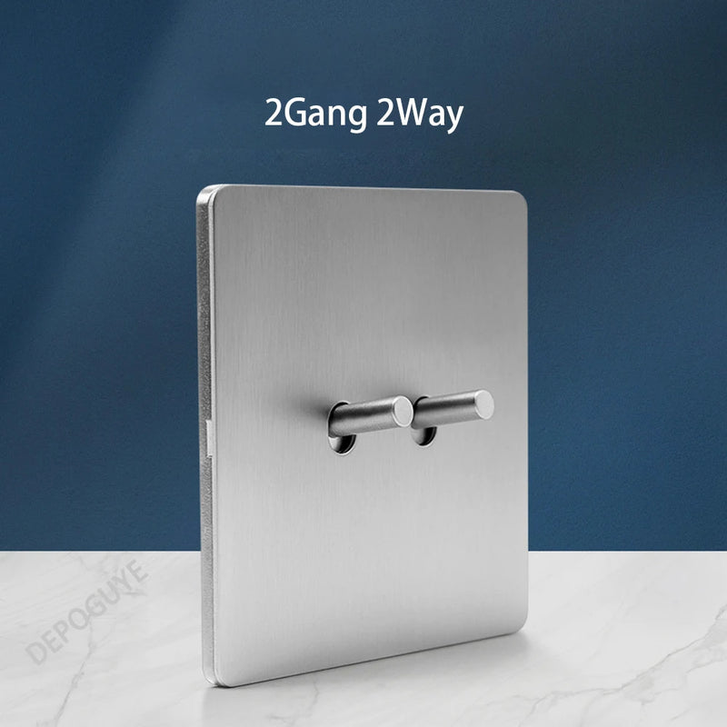 Wall Light Toggle Retro Switch Panel 1-4 Gang 2 Way EU Silver Gray Brushed Stainless Steel Antique Switch Outlet with USB Chargi