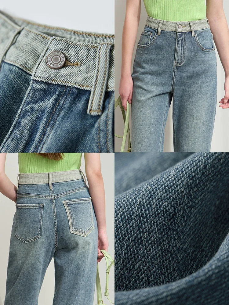 ខោខូវប៊យ Amii Minimalist Retro សម្រាប់នារី ខោ Denim ត្រង់ ម៉ូដថ្មី រដូវស្លឹកឈើជ្រុះ ខោធម្មតា ងាយស្រួលស្លៀក 12541001