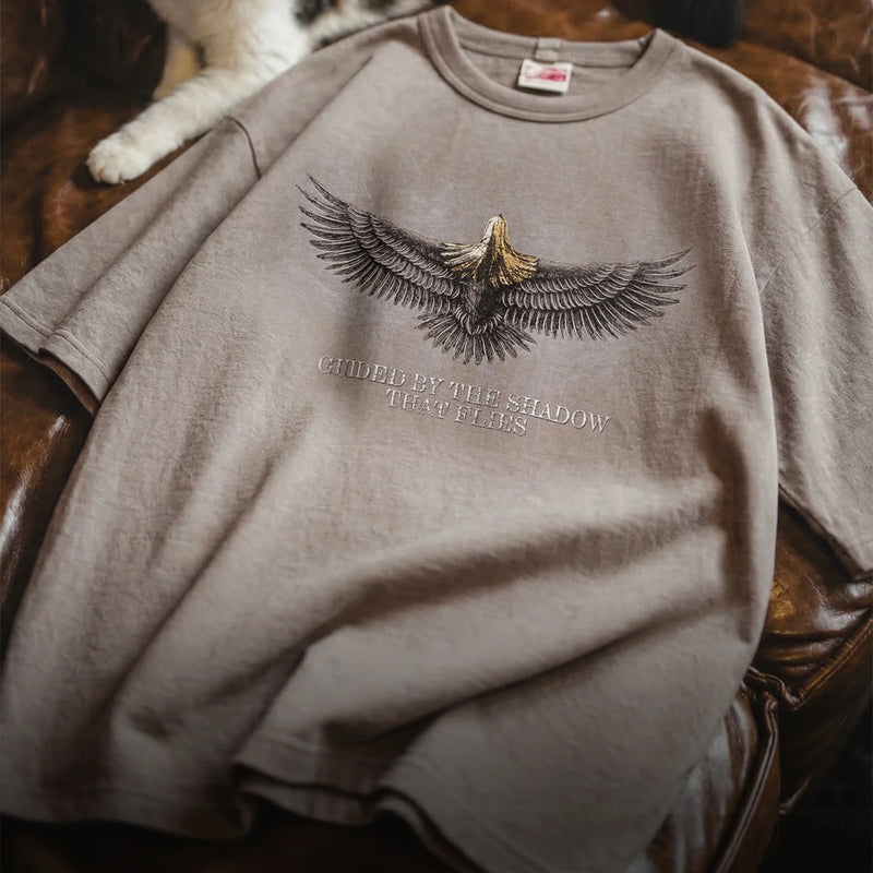 អាវយឺតបុរស Maden Amekaji Vintage Eagle Graphic Printed T-Shirt កមូល រលុង ធម្មតា រដូវក្តៅ ទាន់សម័យ យុវវ័យ ម៉ូដ ពាក់ប្រចាំថ្ងៃ