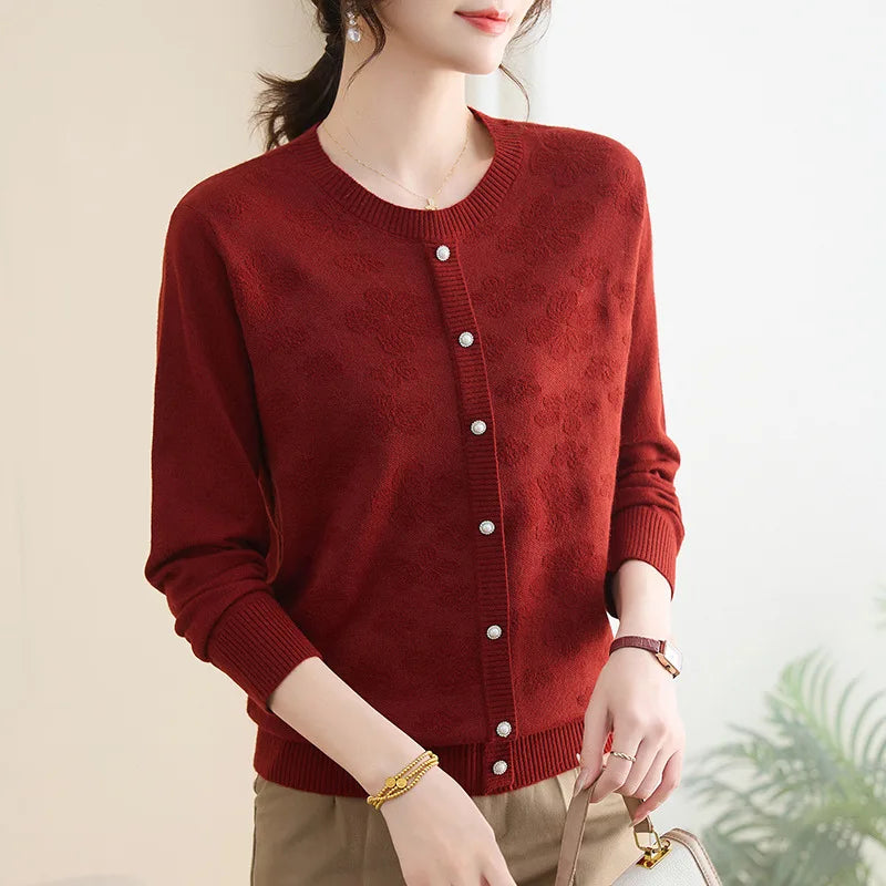 Pull Femmes Tendances 2025 Middle Aged Mother Pollovers Sweater Bottom Wear Shirt Spring Autumn Long Sleeve Knitwear Women Tops