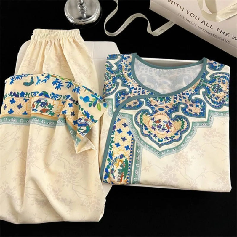 Ice Silk Women's Pajamas Set Sleepwear Spring Autumn Two-Piece Ladies Set Pijama Long Sleeve Home Suit for Women Night Clothes