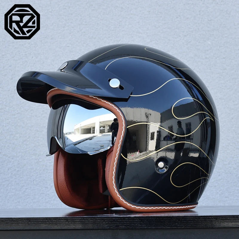 ORZ 3/4 Quarter Open Face Motorcycle Helmet, Vintage Jet Style Half Helmet,Cruiser Chopper Scooter Riding  Certified Casco Moto
