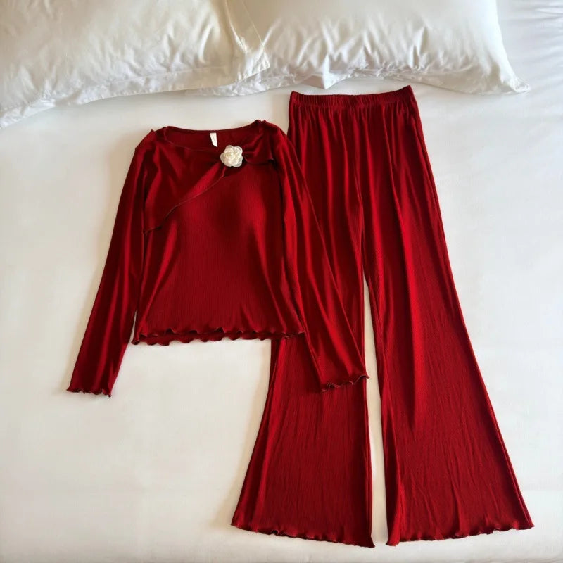 Women's Pajamas 2 Piece Sets Female Clothing Chest Pads 2026 New Long Sleeve Home Suit for Women Nightwear Comfort for Homewear