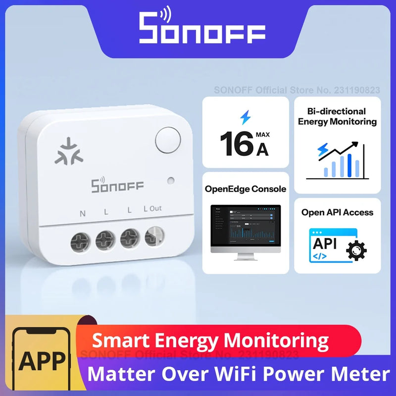 SONOFF MINI‑1GP MINI PM Matter Over WiFi Non‑Switch Smart Power Meter 16A Max Monitor Energy Consumption Generation Track Costs