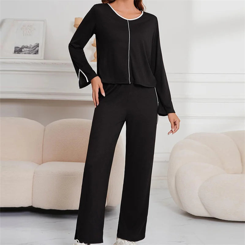 Women's Home Clothes Spring Autumn Casual Long Sleeved Pants Two-piece Set Casual Sleepwear Pajamas Female Outside Wear Pyjama