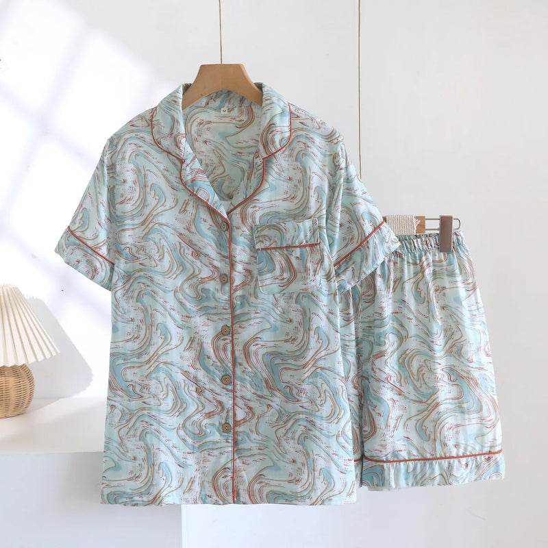 New Summer Clothes Sleepwear Short Sleeve Pajama Sets Night Wear for Ladies Home Wear Floral 2Pcs Pyjama Set Woman Nightwear