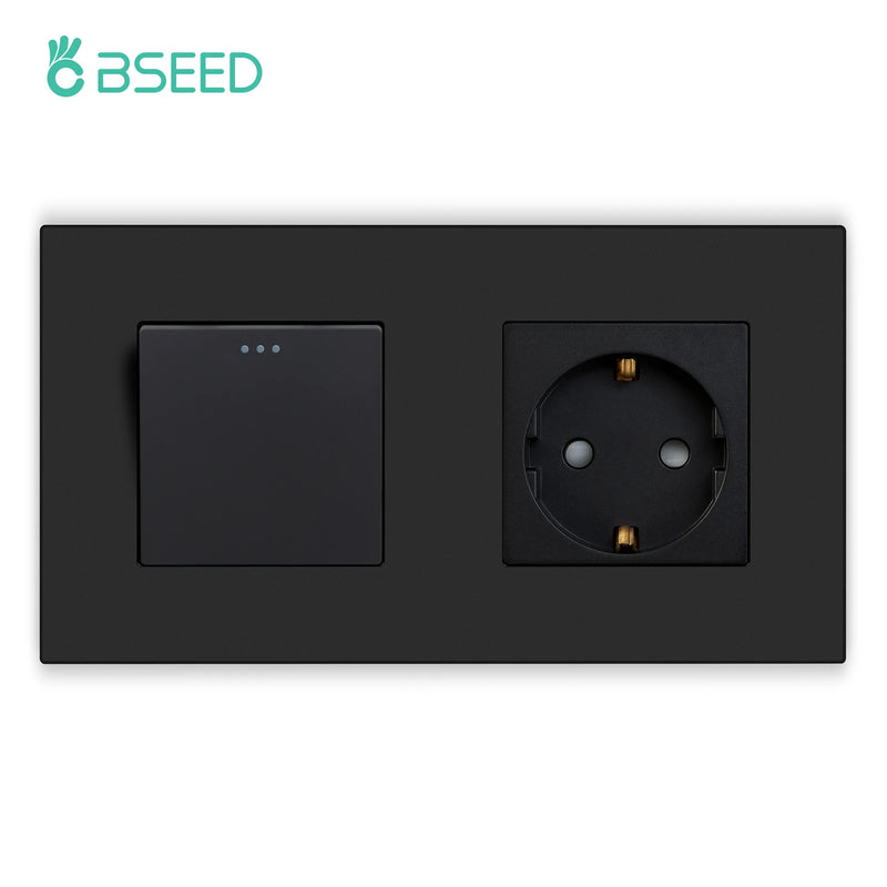 BSEED EU Button Switches With Power Socket 1/2/3Gang 1Way Electrical Outlets With USB Type-C Wall Socket 16A Plastic Panel