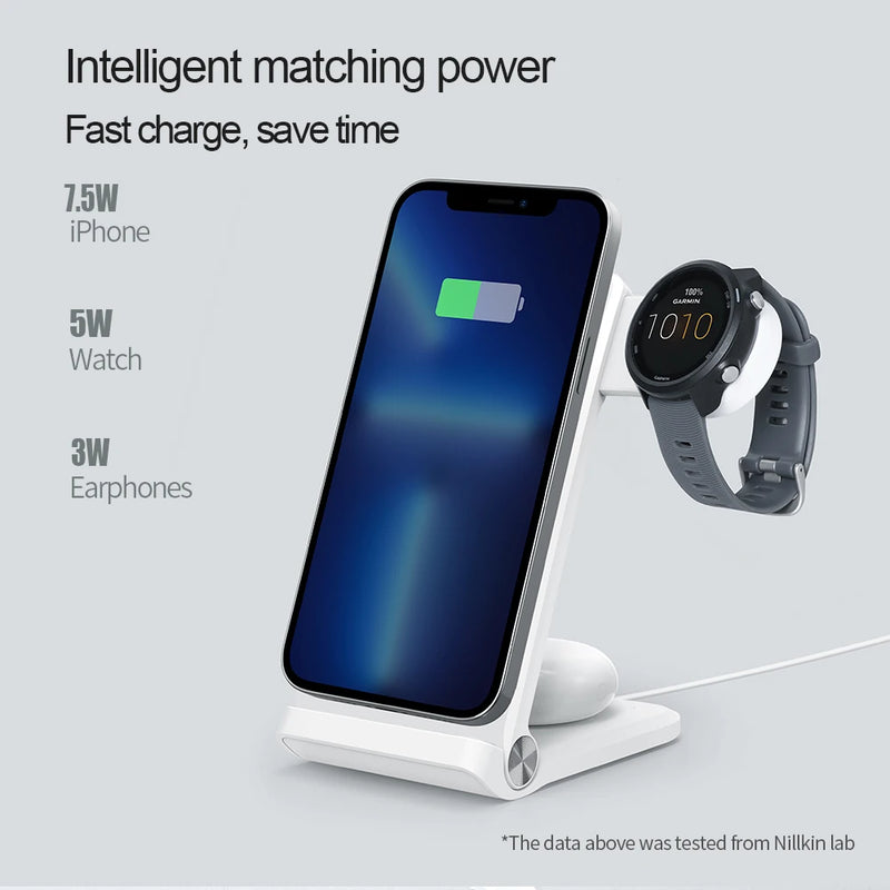 NILLKIN 3 in 1 Magnetic Wireless Charger Stand For iphone 13 pro max For Samsung Galaxy Watch5 Pro For Huawei/Garmin Watch