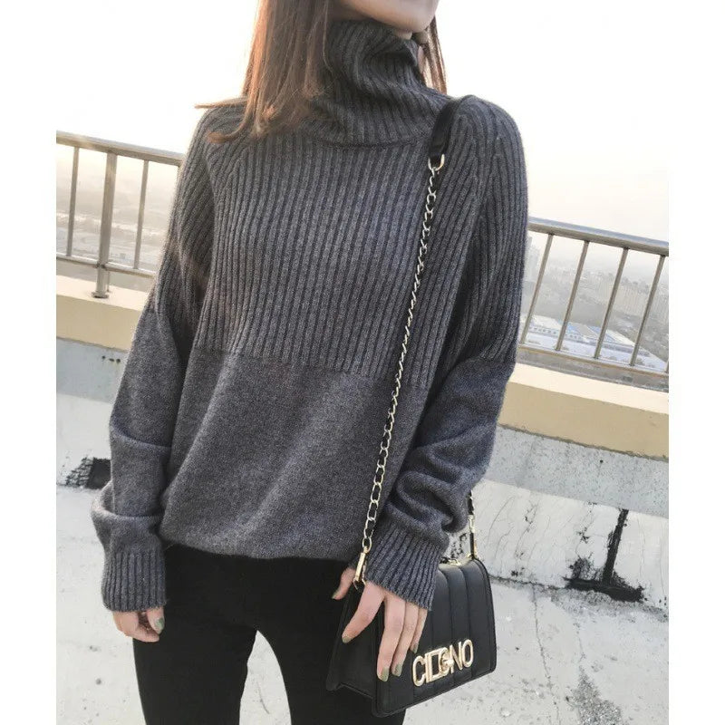 Casual Women Autumn Winter Pullover Top New Turtleneck Warm Knitwear Sweater Long Sleeve Jumper Ladies Base Wear Inner Tops