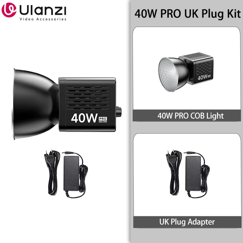ភ្លើងវីដេអូ Ulanzi L023 40W Pro ដែលអាចចល័តបាន ភ្លើងថតវីដេអូ LED Bi-Color COB ស្ទូឌីយោថតរូប 2500K-6500K 3400mAh សម្រាប់ការផ្សាយផ្ទាល់វីដេអូ