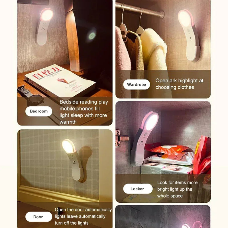 ភ្លើងពេលយប់ LED ដែលអាចសាកបានដោយ USB ឧបករណ៍ចាប់សញ្ញា PIR ចង្កៀងជញ្ជាំង COB ភ្លើងស្វែងរកចល័ត ភ្លើងបំភ្លឺក្នុងផ្ទះ ថ្ម AAA 3* ភ្លើងអាចបង្វិលបាន