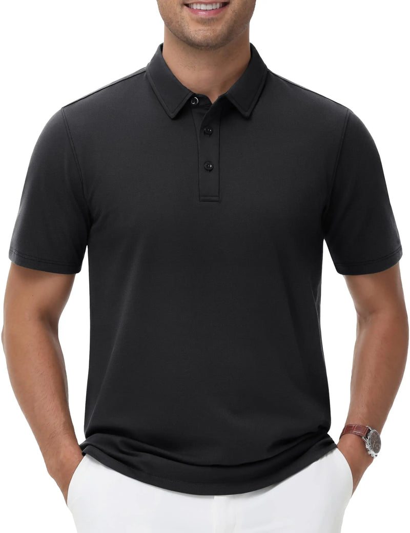 TACVASEN Polo Shirts Men's Short Sleeve Soft Cotton Pique T-Shirts 3 Buttons Classic Fit Casual Performance Golf Shirts Cooling