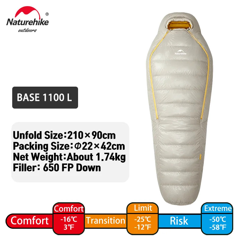 Naturehike Snow Bird Base Sleeping Bag -16℃ Cold-Proof Outdoor Hiking Breathable Mummy Camping Gear Windproof Fully Covered Tour