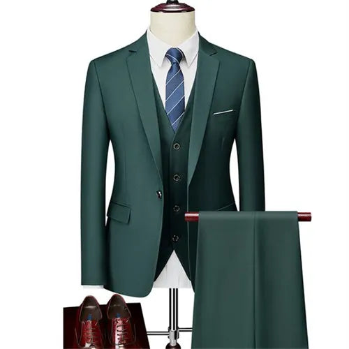 2026 New Men's Suit 3-Pieces Set (Jacket + Pants + Vest) Wedding / Party / Office Slim Blazer Coat + Trousers Asian Size