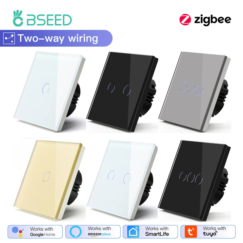 BSEED 1/2/3Gang Smart Zigbee Touch Light Switch 2-Way Control Compatible with Alexa/Google Home No Neutral Wire Touch Switch