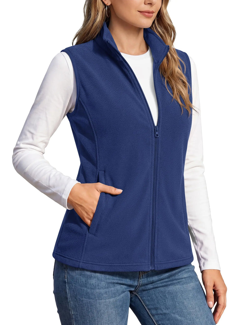 TACVASEN Women's Autumn Winter Lightweight Polar Fleece Vest Full-Zip Layering Jacket with 2 Pockets for Hiking and Daily Wear
