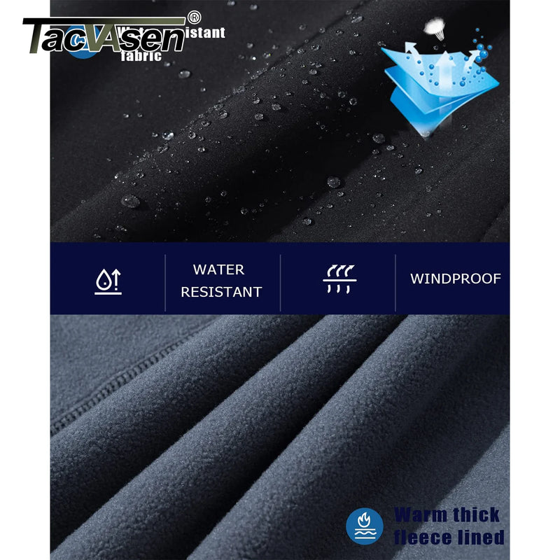 TACVASEN Winter Ski Pants Mens Hiking Warm Fleece Lined Pants Waterproof Windproof Zipper Pockets Pants Softshell Work Trousers