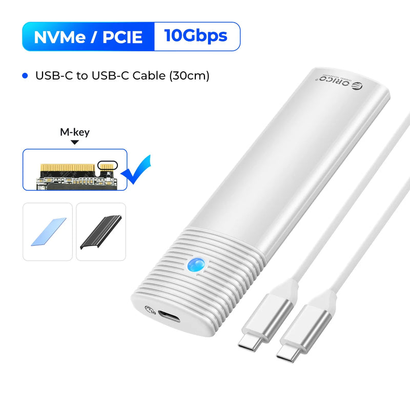 ORICO M2 SSD Enclosure NVMe NGFF 10Gbps PCIe M.2 SSD Case Portable USB C 3.2Gen2 Tool Free External Adapter with Metal Heat Sink
