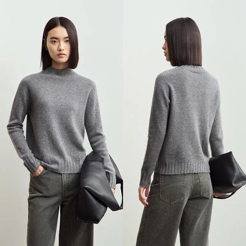 Amii Women's Sweater 2026 Winter New Pullovers Long Sleeve Top Female Solid Loose Mock Neck Versatile Sweater for Woman 12423118