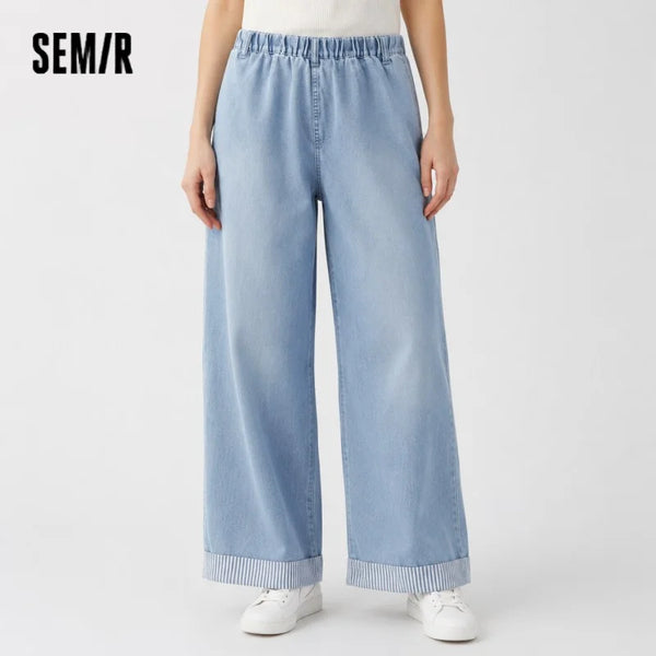 ខោខូវប៊យ Semir សម្រាប់នារី ទន់ត្រជាក់ ឆ្នូតៗ ខោ Denim ជើងធំ 2026 ទាន់សម័យ រលុង