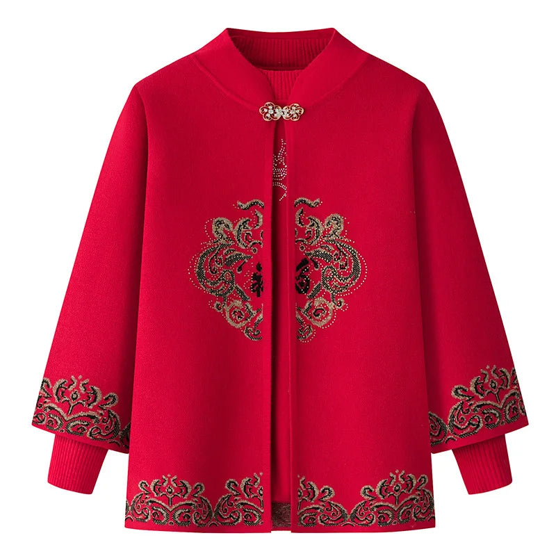 Knit Two Pieces Sets Sweater Women Autumn Winter Mother Bottoming Top + Cardigans Coat Sweaters For Women Pullover And Jacket