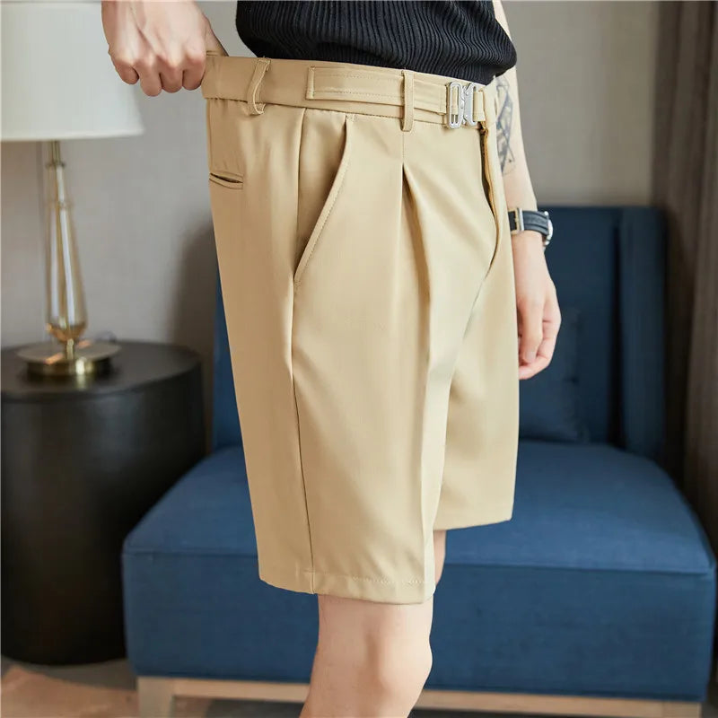 Men's Stylish Dress Shorts with Metal Belt - Lightweight Chino Shorts Adjustable Buckle Waist  Perfect for Business Casual Daily
