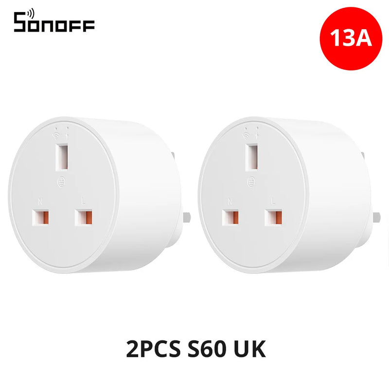 SONOFF S60 13A UK Wi-Fi Smart Socket iPlug 1-5PCS Power Monitoring Timer Smart Scene Remote Control eWeLink Alexa Google IFTTT