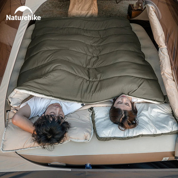 Naturehike 2023 Sleeping Bag Ultralight Spliced Double Zipper Envelope Sleeping Bag Waterproof Hat Winter Camping Sleeping Bag