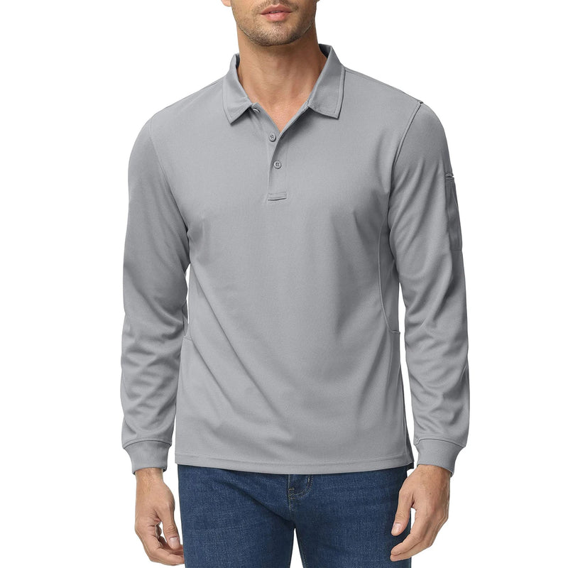 TACVASEN Mens Long Sleeve Collared T-Shirt 3 Button Quick Dry Performance Golf Shirt Athletic Casual Basic Tops Moisture-Wicking