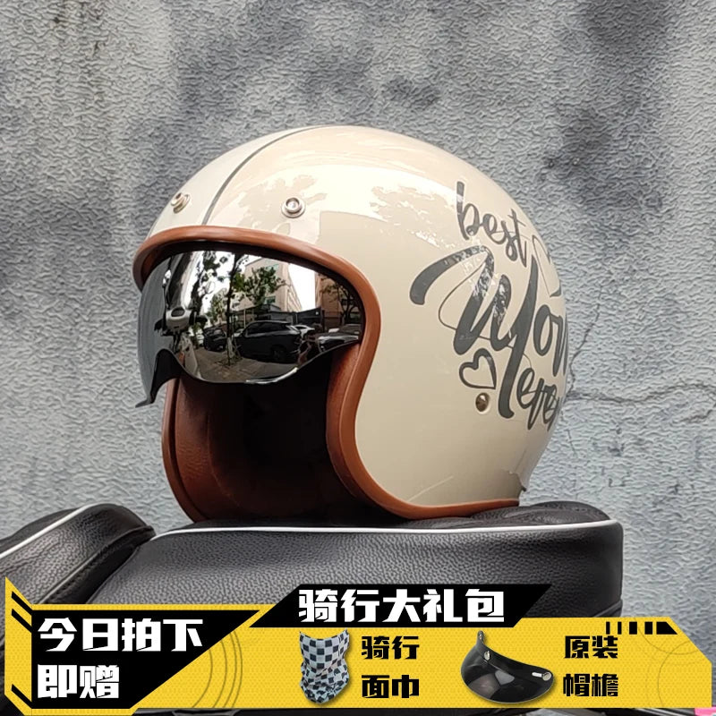 Retro Half Helmet Motorcycle Helmet Women's Motorcycle three-quarters Male American Cruising Motorcycle Half Helmet