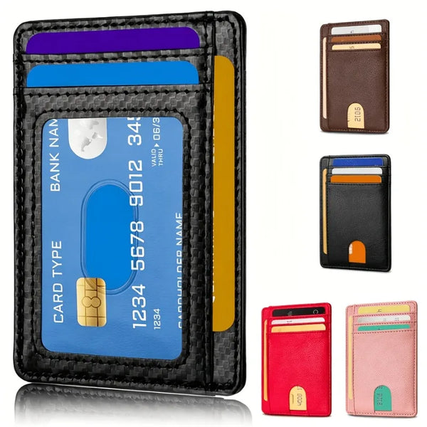 Slim Minimalist Wallet - PU Leather with Carbon Fiber Texture,Rfid-Blocking Credit Card Holder & Coin Pocket,Stylish & Compact