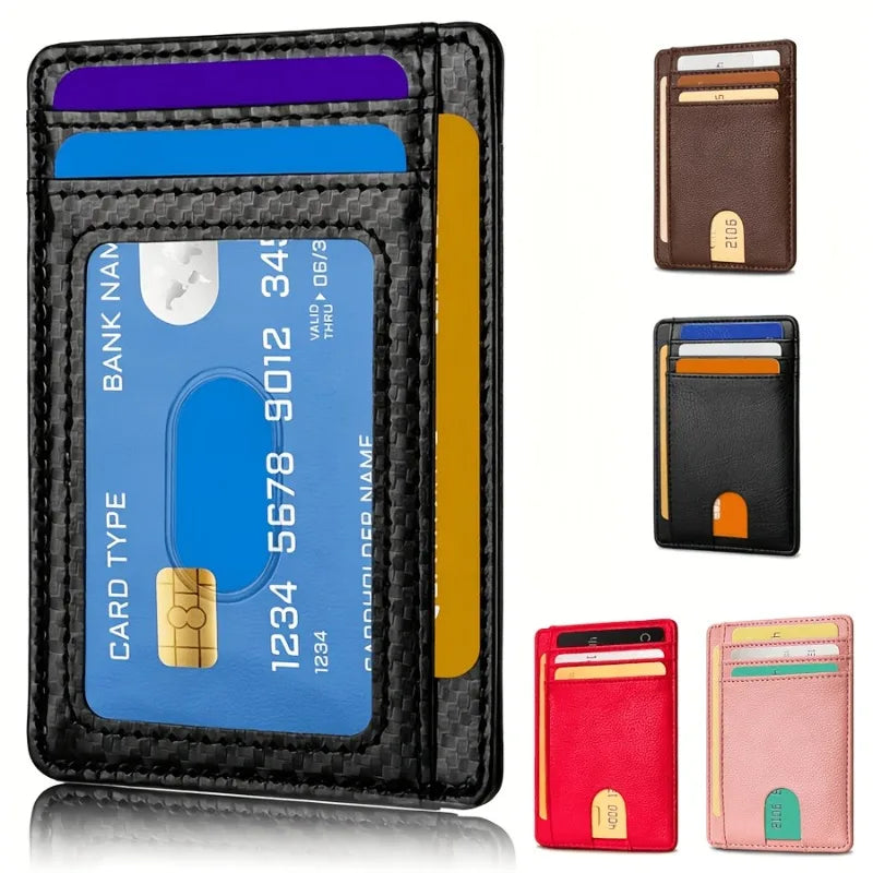 Slim Minimalist Wallet - PU Leather with Carbon Fiber Texture,Rfid-Blocking Credit Card Holder & Coin Pocket,Stylish & Compact