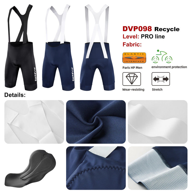 ខោខ្លីជិះកង់ DAREVIE ម៉ាក Recycle Italy Elastic Interface® 80kg/m³ Pad Bretelelle សម្រាប់បុរស ធន់នឹងការកកិត