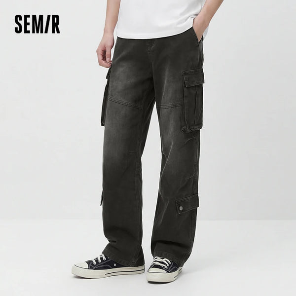 ខោបុរស Semir Denim បែបអាមេរិកាំងវីនថេច សម្លៀកបំពាក់ធ្វើការ រលុង មានហោប៉ៅច្រើន ជើងត្រង់ អាវធំម៉ូដធម្មតា រដូវក្តៅ ឆ្នាំ២០២៦