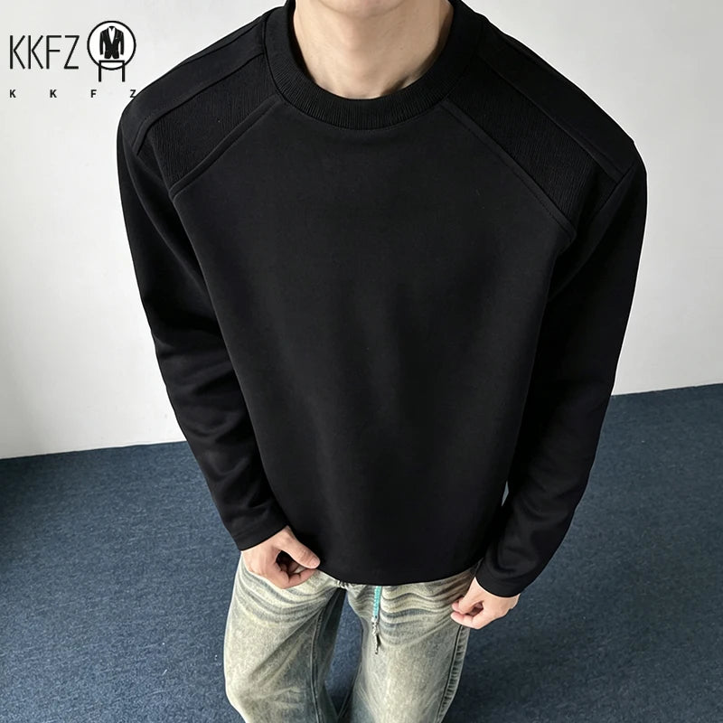 Mens Casual Loose Long Sleeve Sweatshirt Crew Neck Raglan Seam Textured Shoulder Breathable Fabric Daily Wear