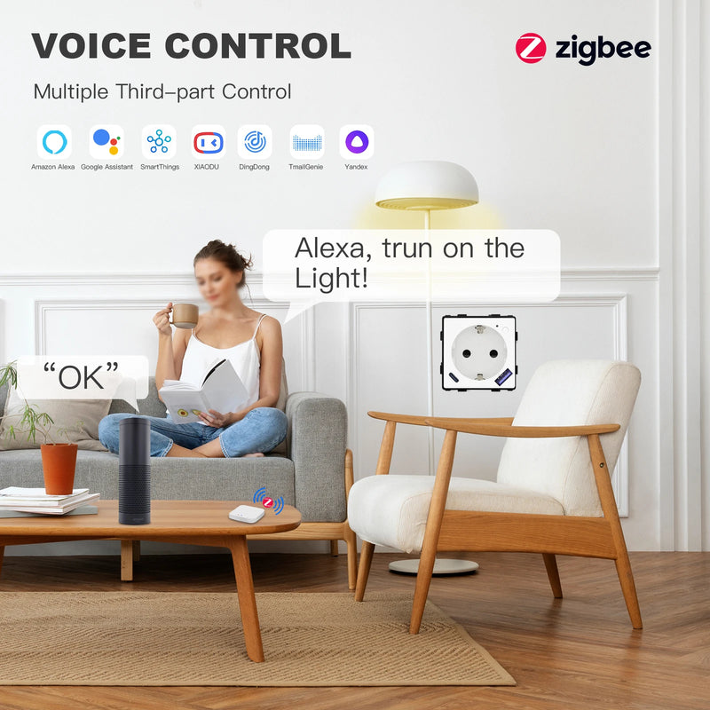 BSEED Zigbee Smart Socket Part Power Monitor Outlet With USB Type-C DIY Parts 20W Fast Charge Tuya Smart Life Alexa App Control
