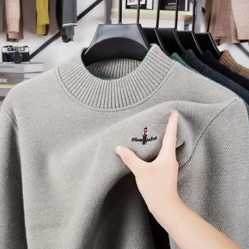 Hot High Quality Man Long-Sleeved Sweater Round Neck Fleece-Lined Thickened No Pilling No Fading Embroidery Spring Leisure Tops
