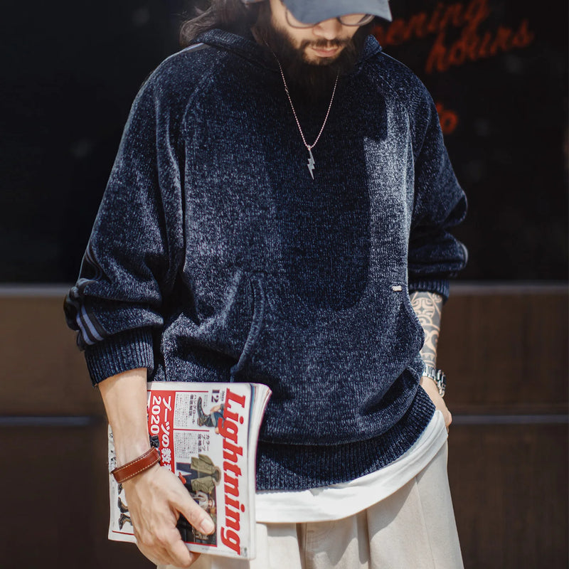 Maden Men's Chenille Hoodie Thick Warm Pullover Knit Sweater Soft Fleece Feeling Cozy Casual Hooded Jumper Autumn Winter