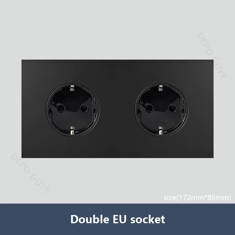 Black Vintage Toggle EU FR Lamp Switch Socket,Retro Brass Lever Light Switch Univeral Stainless Steel Dual Wall Socket With USB